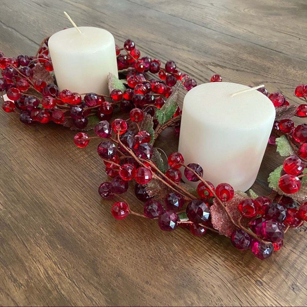 Set of Two Red Holiday Candle Wreathes